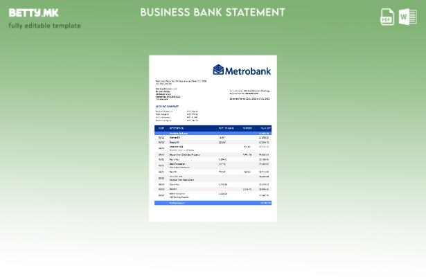 Модерен стил на Metrobank претпријатие изјава за Word и PDF шаблон